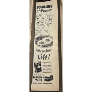Schilling Pure Pepper and Coffee Vintage Print Ad 1950s MCM Kitchen Decor